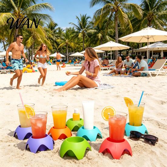 Essentials Organizer Cup Holder for Beach with Bold Colors Stackable Portable Drink Phone Phones Snacks Sunscreen Sand-Free Travel Camping Picnic