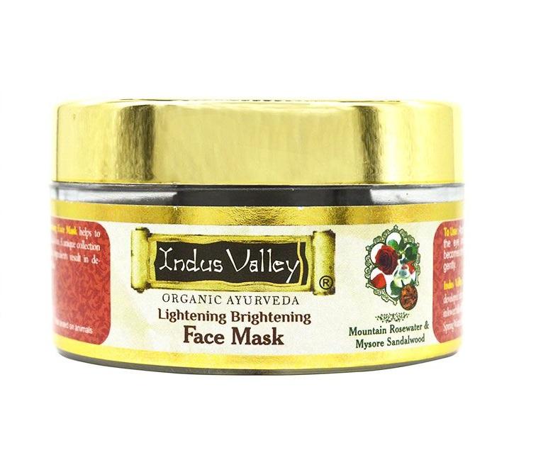 Осветляющая маска для лица c Розовой водой и Сандаловым деревом (50 мл), Lightening Brightening Face Mask, Indus Valley