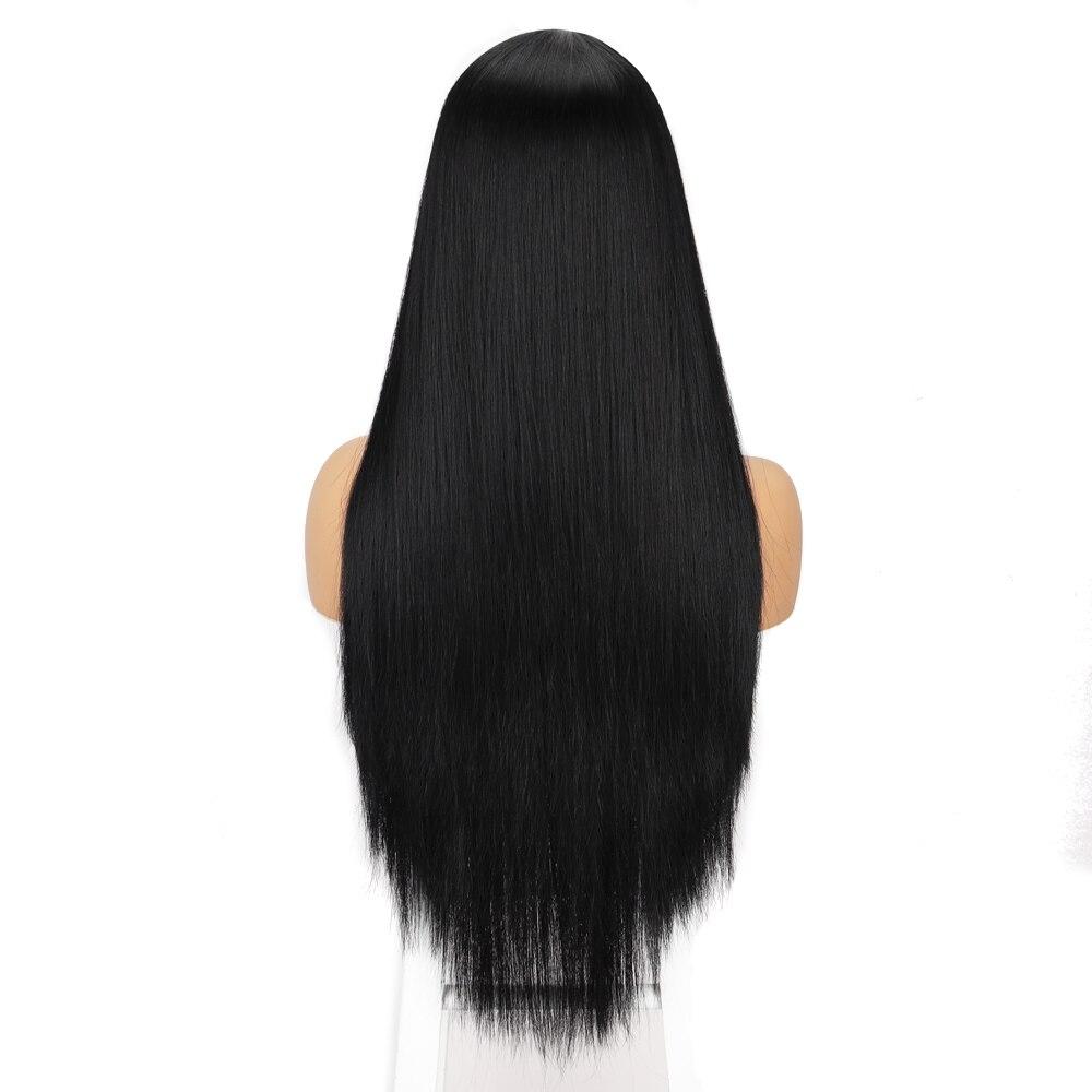 MERISIHAIR Женские длинные прямые черные волосы без челки из синтетического волокна для косплея, повседневная одежда, черный парик со шнуровкой спереди для женщин