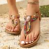 Модные красочные сандалии-бохо с бусинами и перемычкой для пальца, женские удобные сандалии на плоской подошве, мягкая летняя пляжная обувь, женские сандалии большого размера