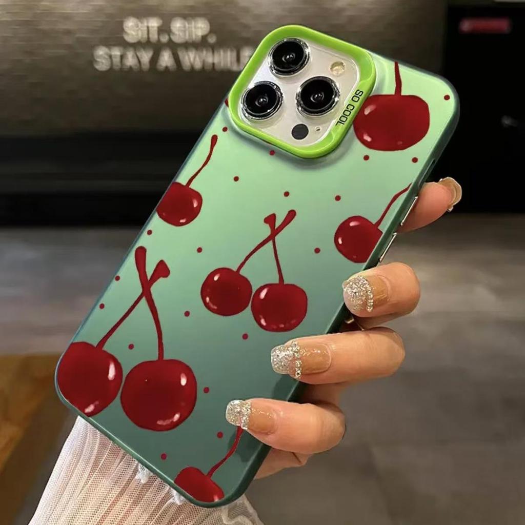 Cherry Color Full Screen Silver Shell Phone Case for Apple 17/16/15 Pro, 14 Pro Max, 13/12/11 Cross-Border.