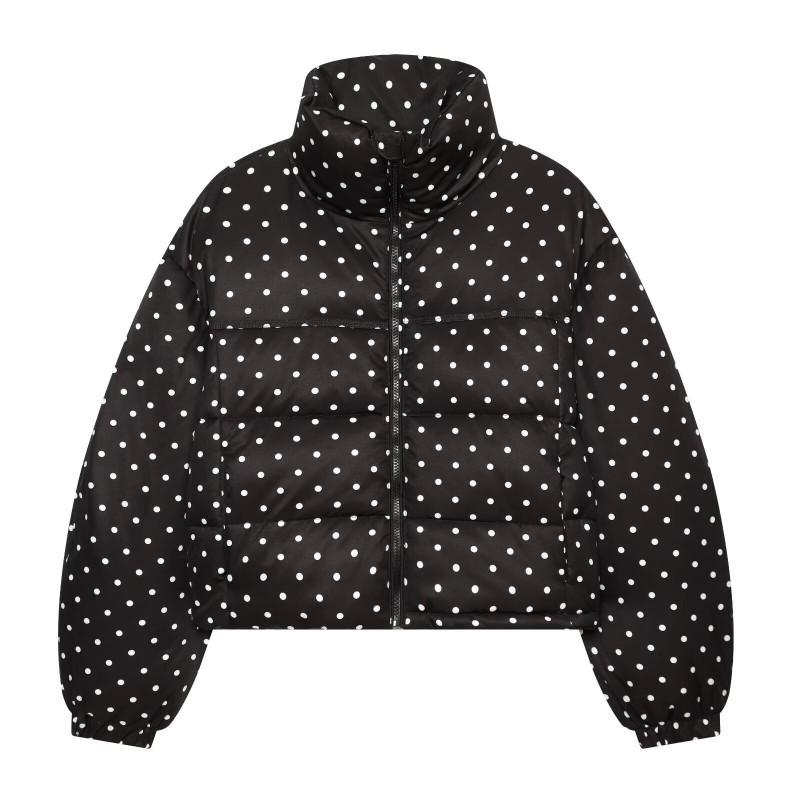 Womens Winter Short Stand Collar Polka Dot Puffer Coat Thick Warm Cotton Jacket 3046222
