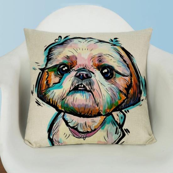 Fashion Cartoon Dog Waist Throw Cushion Cover Linen Pillow Case Home Sofa