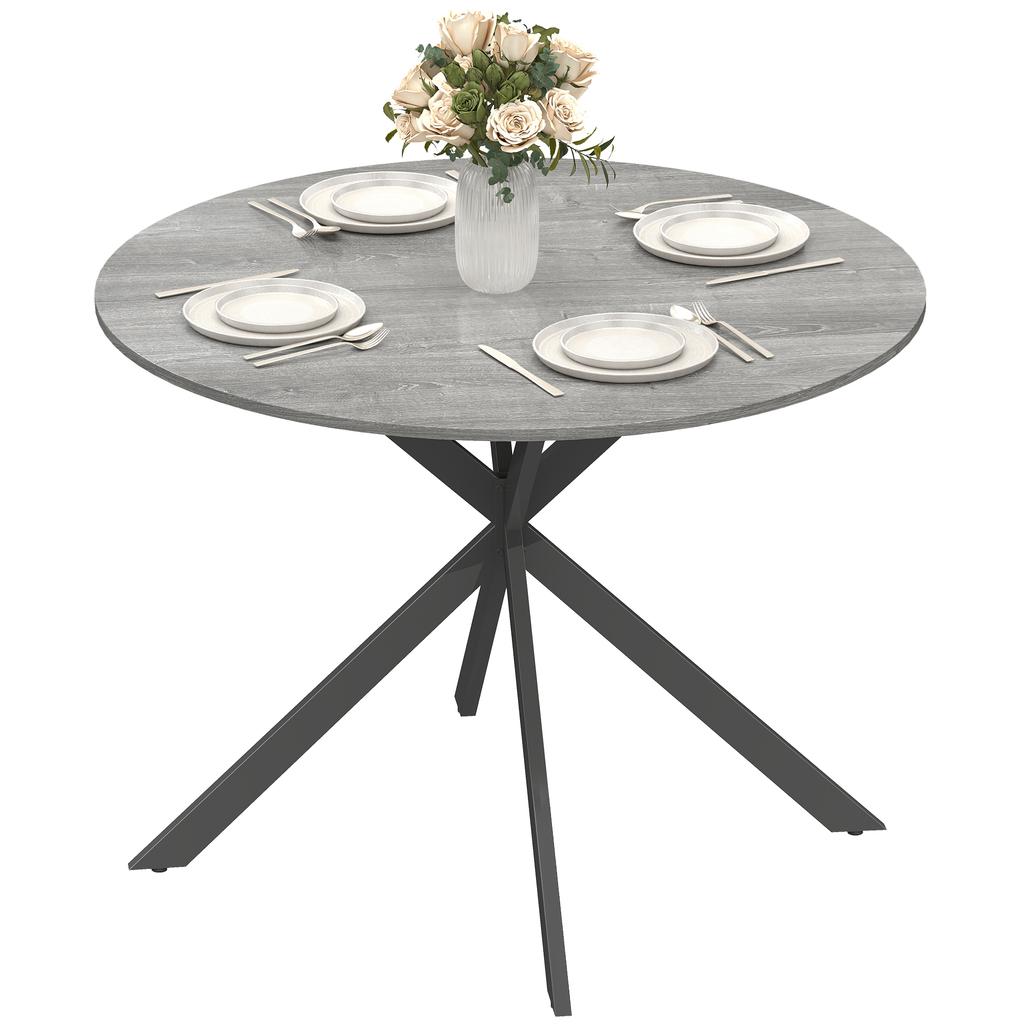 Round Dining Table for 4 People, Industrial-Style Kitchen Table with Steel Legs, for Dining Room, Kitchen, Grey