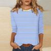 Women's Summer T-Shirts Fashion Casual Everyday Versatile O-Neck 3/4 Length Sleeve Tops Striped Print T-Shirt Tops Plus Size
