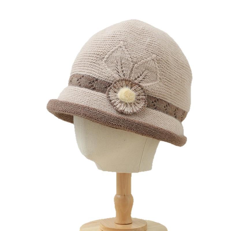 Rabbit Hair Knitted Warm Basin Hat for Autumn Winter Suitable for Middle-aged Elderly People with Added Velvet Fisherman Hat Thick Versatile Hat