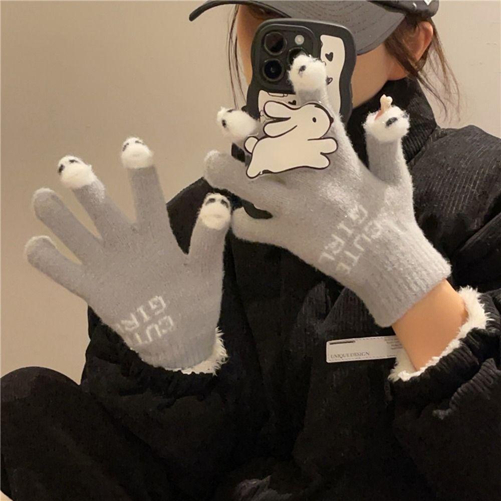 Panda Fluffy Mittens Warm Cute Velvet Gloves Lovely Plush Knitted Gloves Male