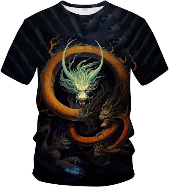 Мужская футболка с 3D-цифровой печатью и рисунком дракона, повседневная базовая рубашка и футболка с короткими рукавами