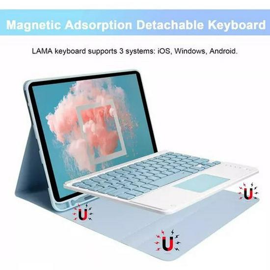 Совместимый чехол-клавиатура Bluetooth для iPad 11 2025 A16, 10-го поколения 10,9" с отсеком для стилуса и сенсорной панелью с подсветкой