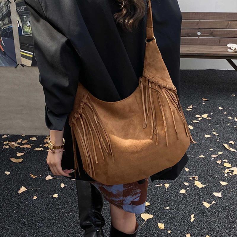 2026 Latest Fashion Handbags bolsos Large Capacity Wild Tote Bag Bohemia Style Tassels Shoulder Hobo Bags for Women Faux Suede