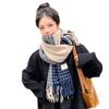 Xiaoxiangfeng Autumn and Winter Tassel Korean Version Versatile Double Sided Plaid Thickened Warm Scarf Imitation Cashmere Women's Shawl Dual Use