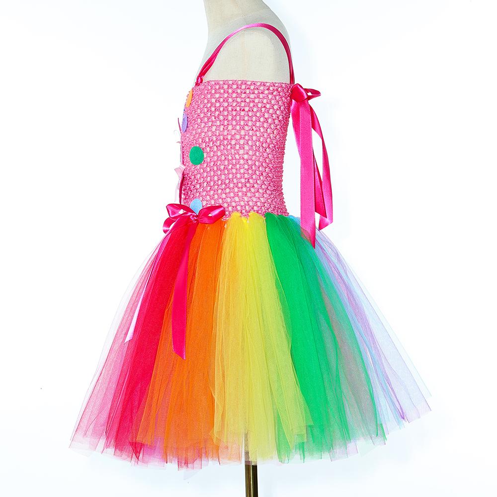 Girls Lollipop Candy Costume Rainbow Sweets Candyland Tutu Dress Baby Kids Festival Birthday Carnival Party Tulle Princess Dress
