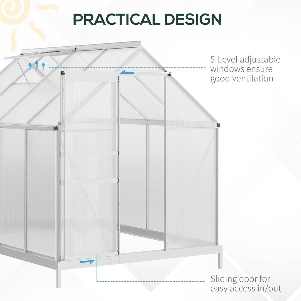 190 x 253 cm Walk-In Polycarbonate Greenhouse - Silver-Tone