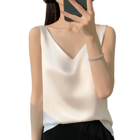 Женский жилет с V-образным вырезом без рукавов, однотонные топы свободного кроя из гладкого атласа, универсальная повседневная одежда