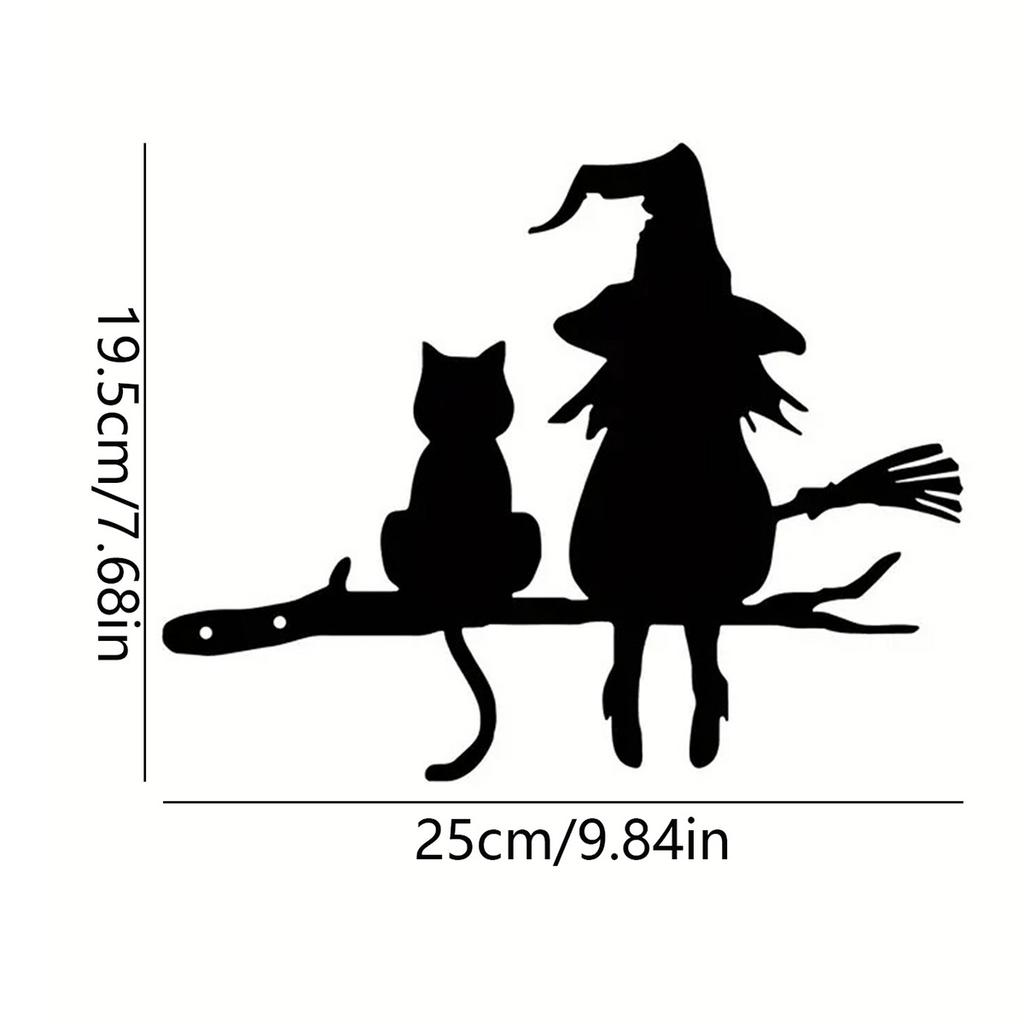 Metal Silhouette Cute Witch And Cat Garden Stump Patio Decorative Gardening Lawn Stump Inserts