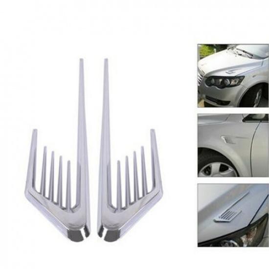 2pcs Chrome Car Side Fender Vent Euro Air Flow Decoration Sticker Accessories