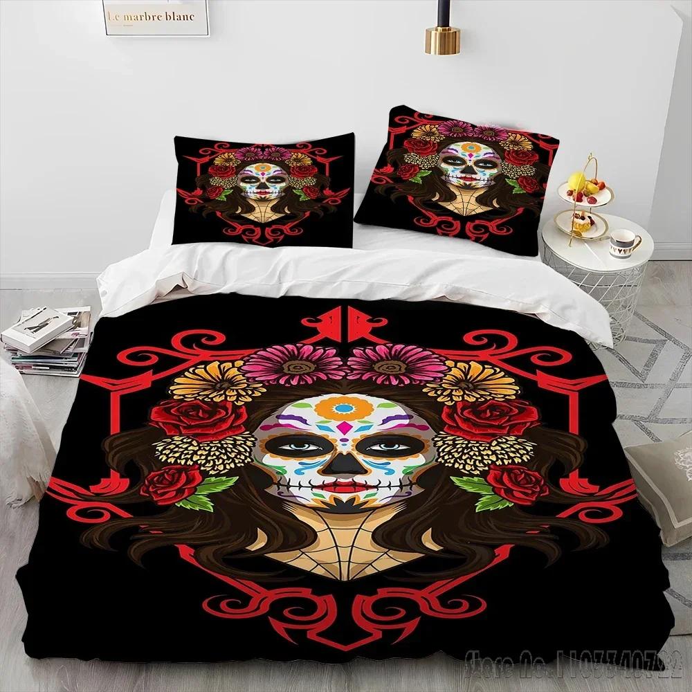 3D Horror Gothic Female Skull Dead Girl Duvet Cover Set HD Comforter Cover for Kids Bedding Sets Bedclothes Bedroom Decor