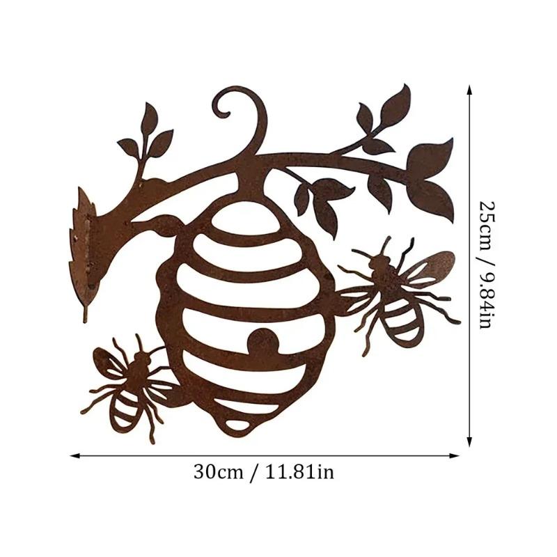 Home Garden Decor Metal Honeycomb Bee Silhouette Art Pendant Outdoor Stake Fence Creative Garden Decoration Crafts Accessories
