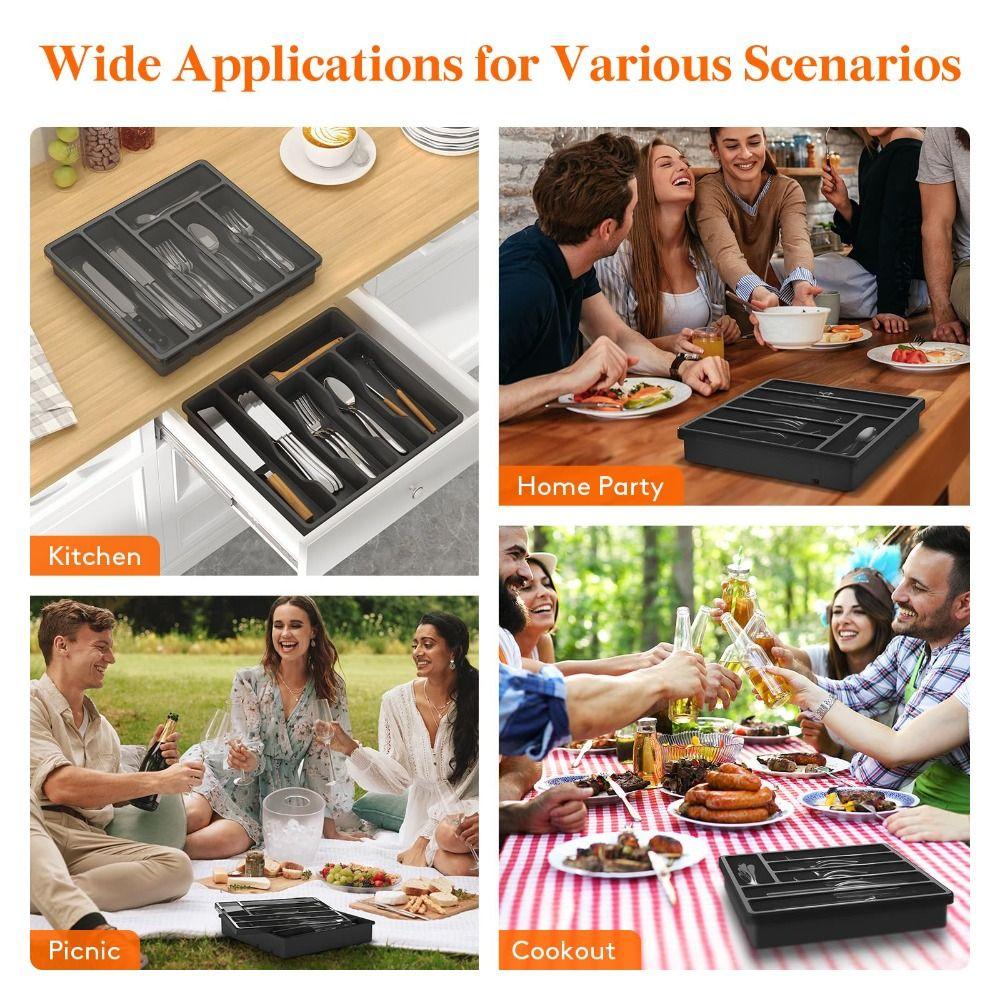 Cabinet Tray Silverware Organizer with Lid Plastic Drawerstore Covered Utensil Tray Cutlery Holder Kitchen Drawer Organizer