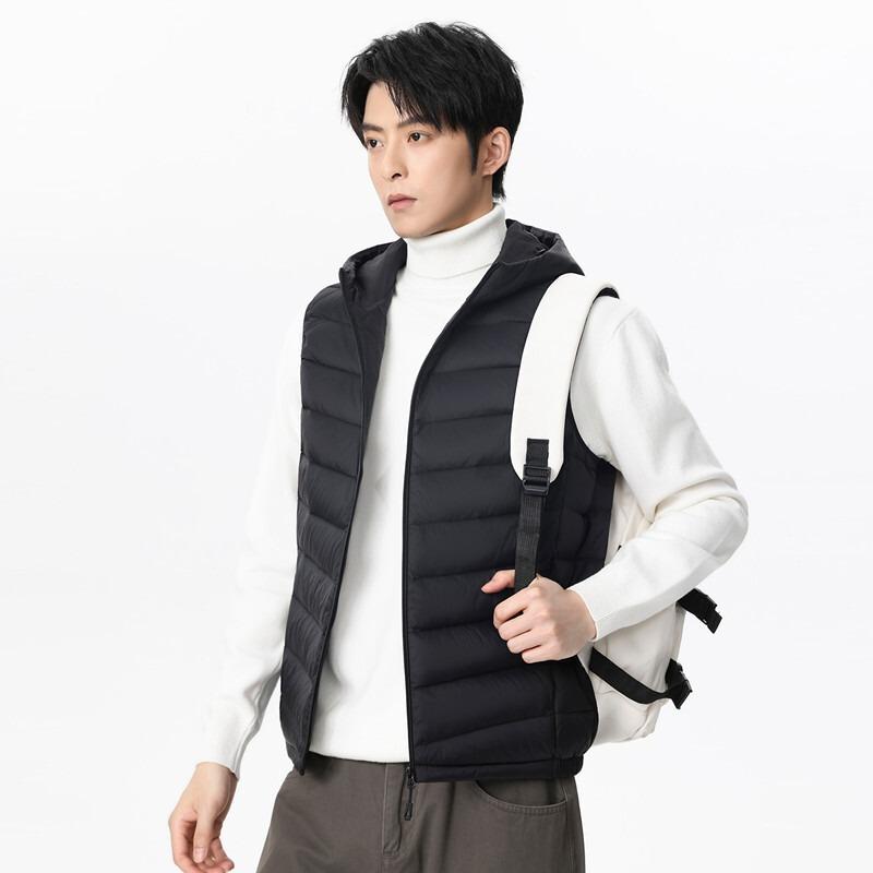 White duck down, hooded vest, ribs down, down vest, light and warm vest in autumn and winter