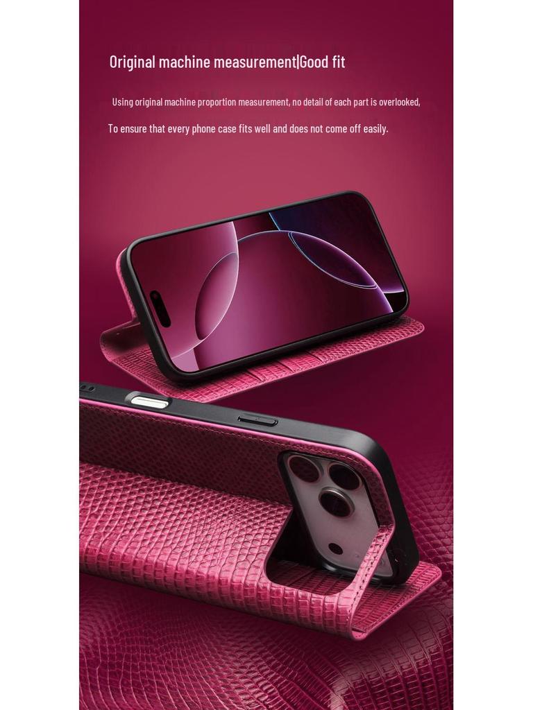Qia Li Чехол-книжка из натуральной кожи для iPhone 17 Pro Max - Защита от падений, Слот для карт, Защитная крышка