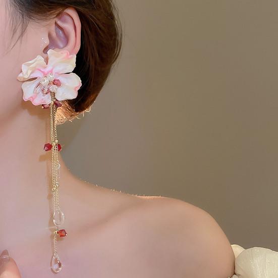 1 пара серег-подвесок, яркие серьги с кисточками из ткани в виде цветка и стразами, праздничные эффектные серьги