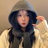 Women Balaclava with Intagrated Scarf Winter Knitted Hat Thick Ear Protection Solid Color Windproof Thermal Insulation Headwear for Hiking Traveling