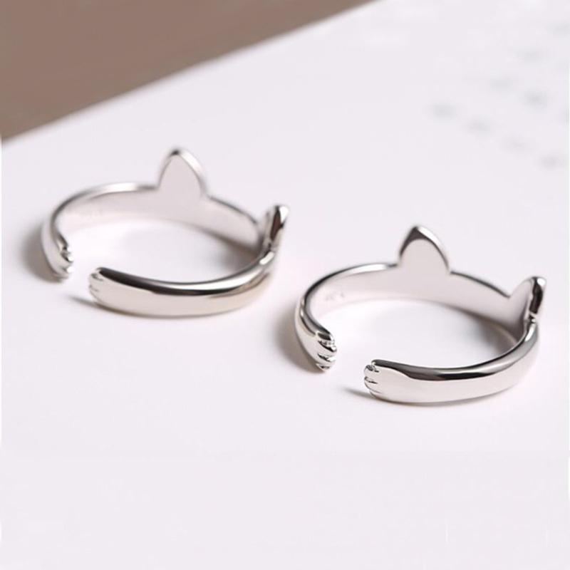 Adjustable Cartoon Little Cat Kitten Pet Finger Rings Lovely Cat Ears Paws Rings Birthday Gifts for College Girls