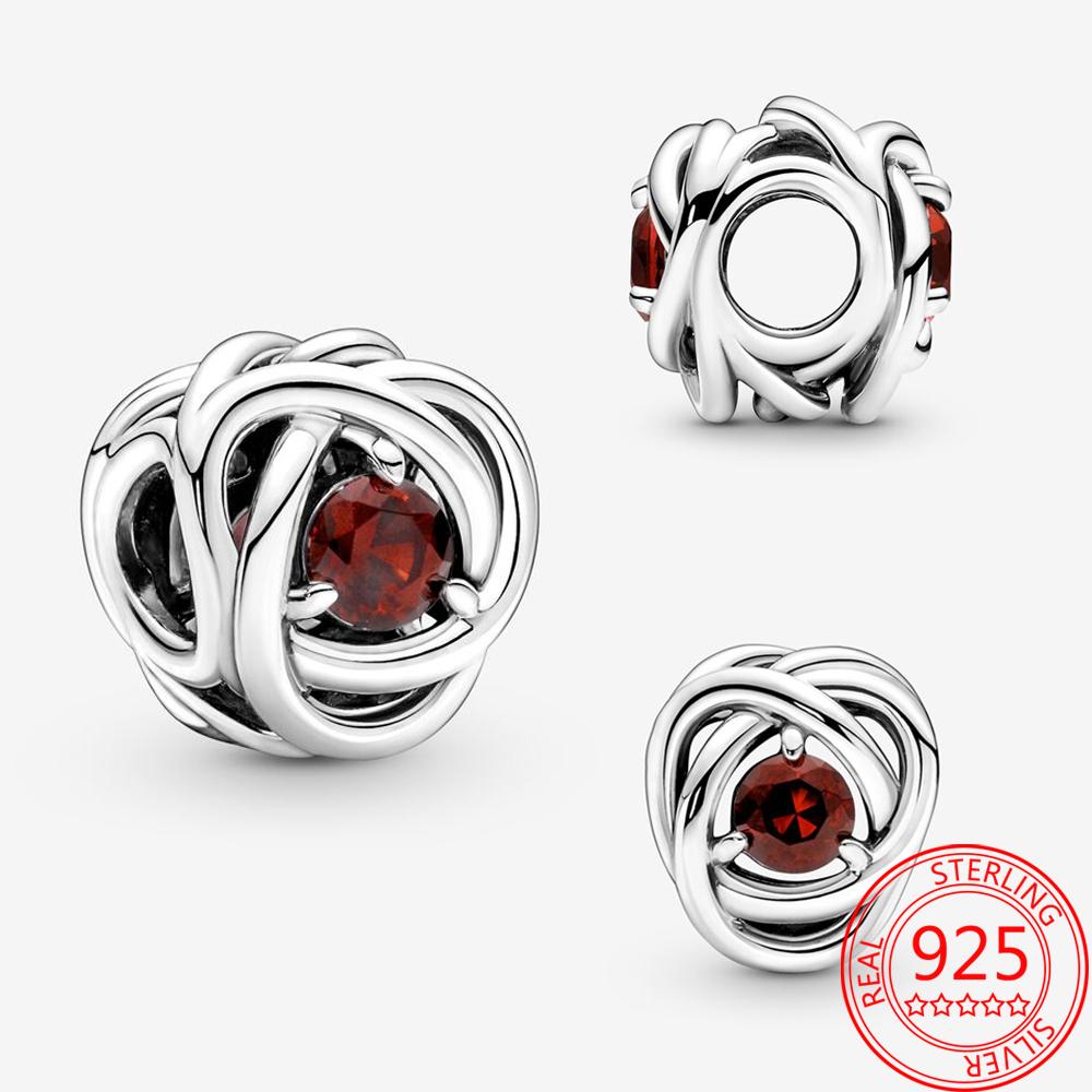 Великолепный серебряный камень января 925 пробы, ажурный круг вечности, подходящий для оригинального модного браслета, изготовление ювелирных изделий, бусины