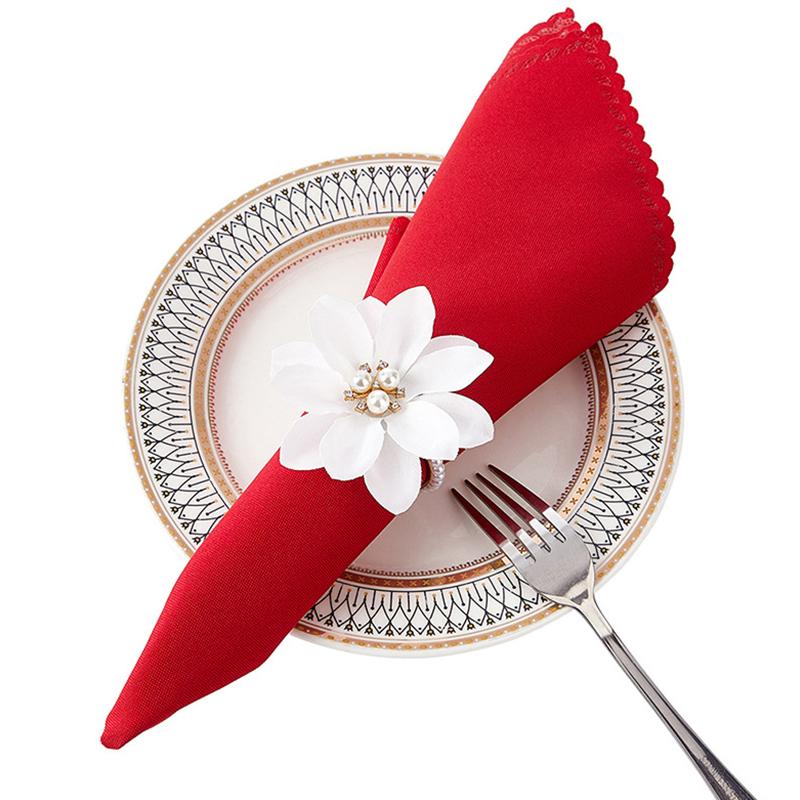 6 шт./комплект Кольца для салфеток - Держатели для салфеток в виде цветов, Белые кольца для салфеток с цветочными бусинами для украшения свадебного обеденного стола, Банкета