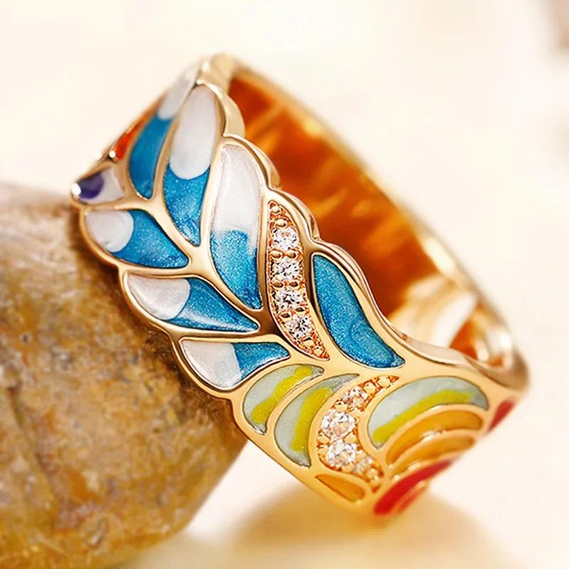 New Newly Designed Colored Enamel Women Rings for Party Aesthetic Pattern Luxury Gold Color Fancy Gift Fashion Jewelry