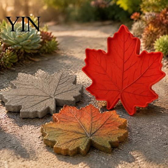 Decorative Concrete Molds Stepping Stone Silicone Mold for DIY Garden Patio Walkway Path Decor, Reusable Memorial Markers Casting Mold, Maple