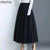 MOJTA Mesh Half Length Skirt Women High Waist Pleated Skirt
