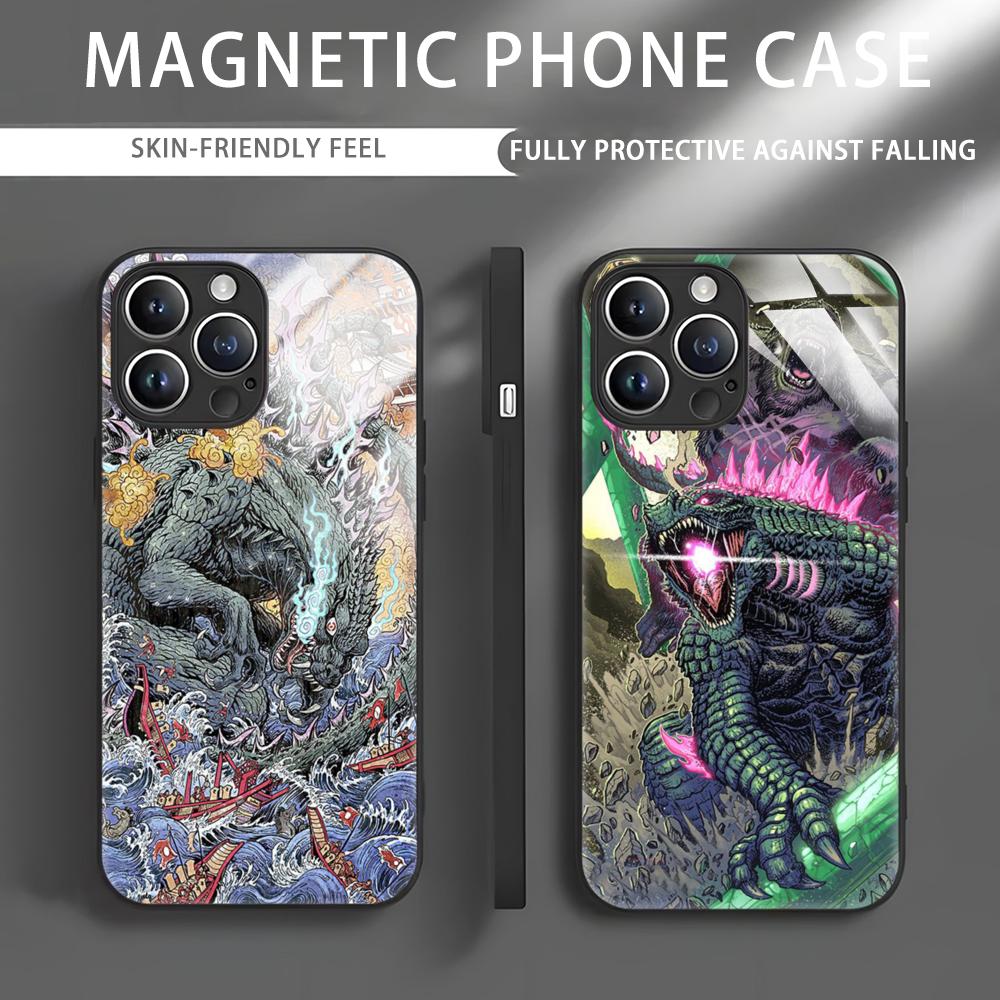 Чехол для телефона с изображением монстров из аниме G-GodzillaS для iPhone 16 15 14 13 12 11 X XR XS 8 Plus Mini Pro Max, стеклянный магнитный чехол для телефона
