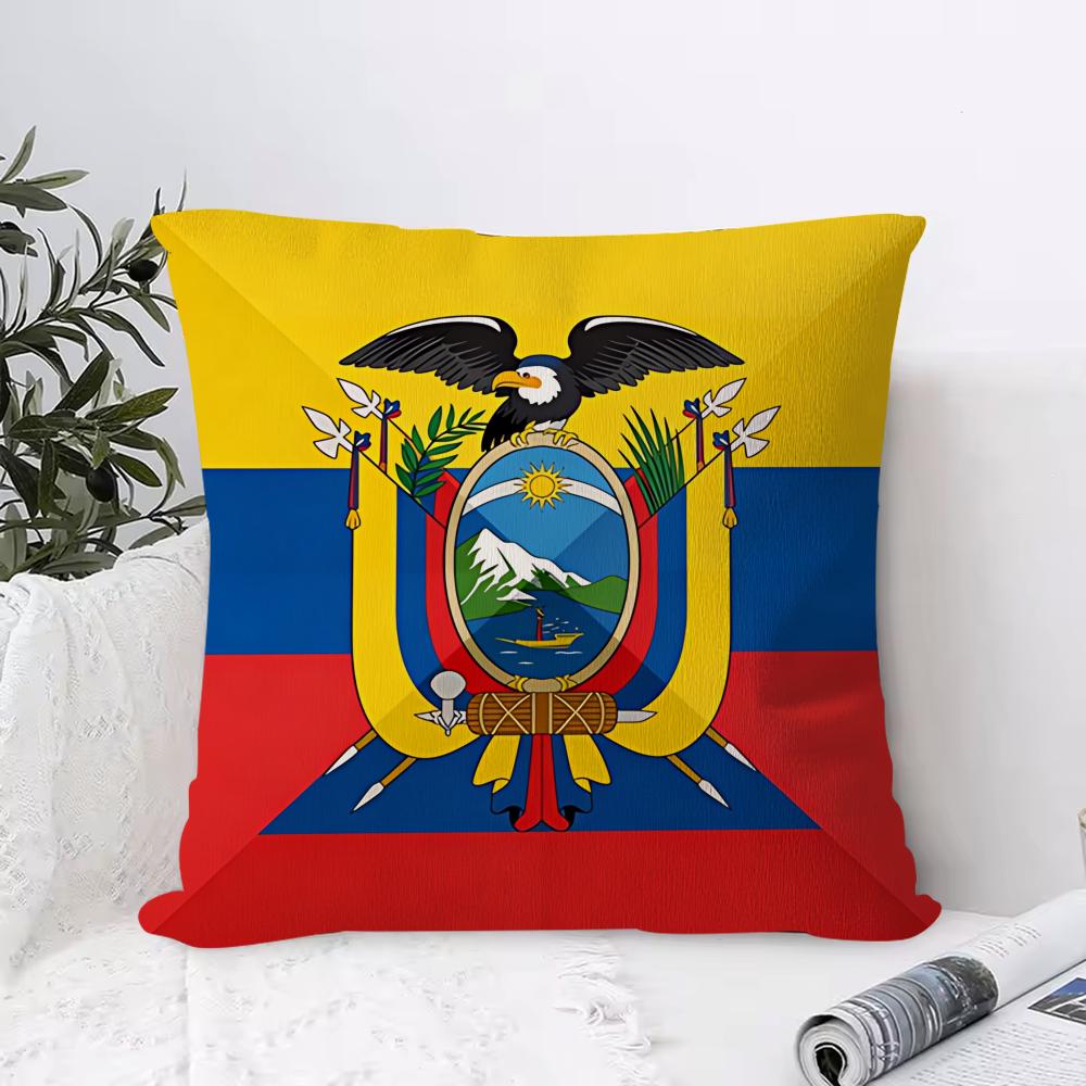 Ecuador Ecu Flag Cushion Cover 1 Piece Short Plush Pillowcase, Soft And Washable, Mostly Used For Sofa, Car