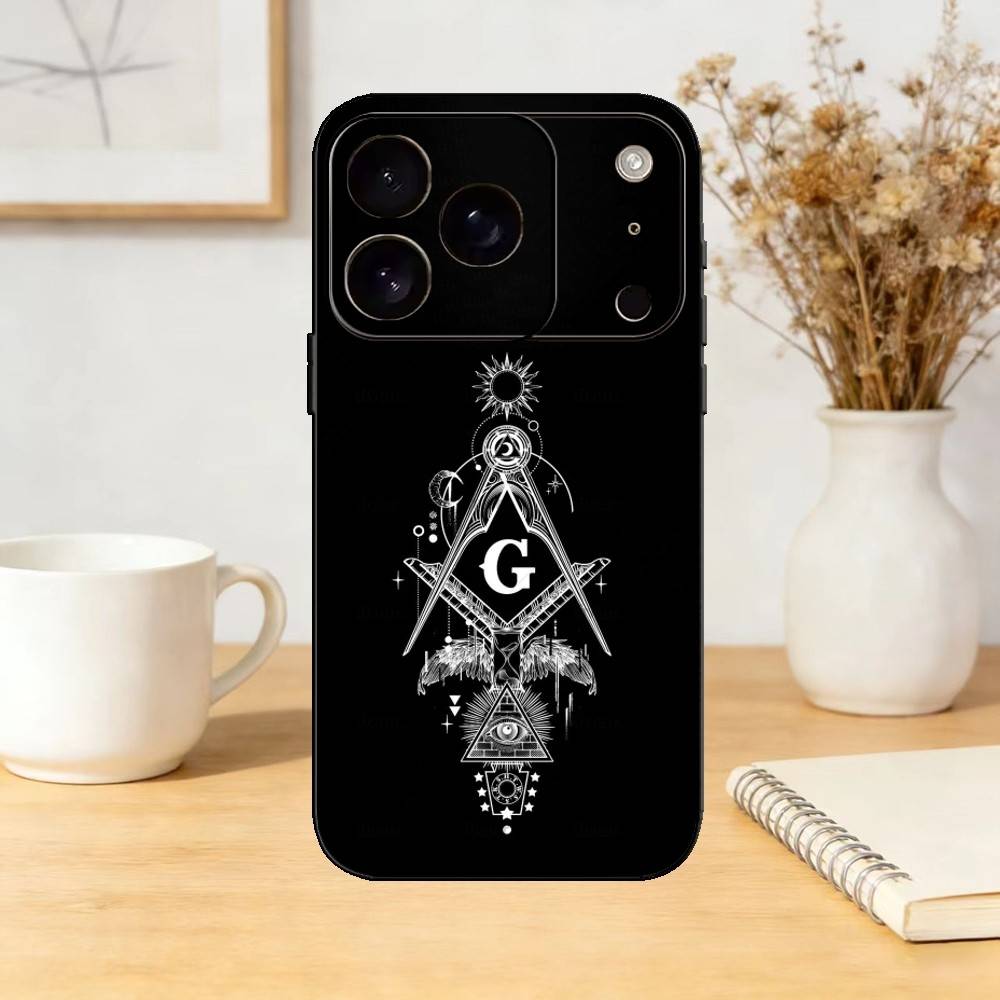 Чехол для телефона с символом масонства Силиконовый черный Мягкий Для IPhone 17,16,15,14,13,12,11,SE,Plus Pro Max