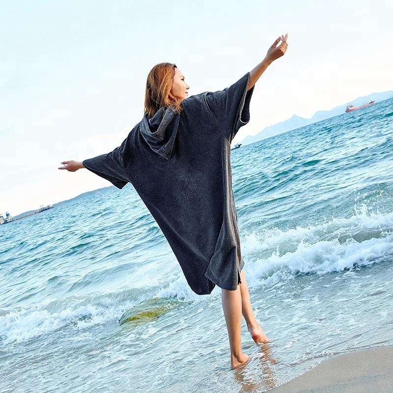 Factory Cheaper Microfiber Surfing Hooded Poncho Beach Towel and Dry Changing Robe