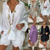 Women's Plus Size Long Sleeve Tops Shirt White Tunic Cardigan Casual Loose Button Turn Down Collar Blouses Shirts