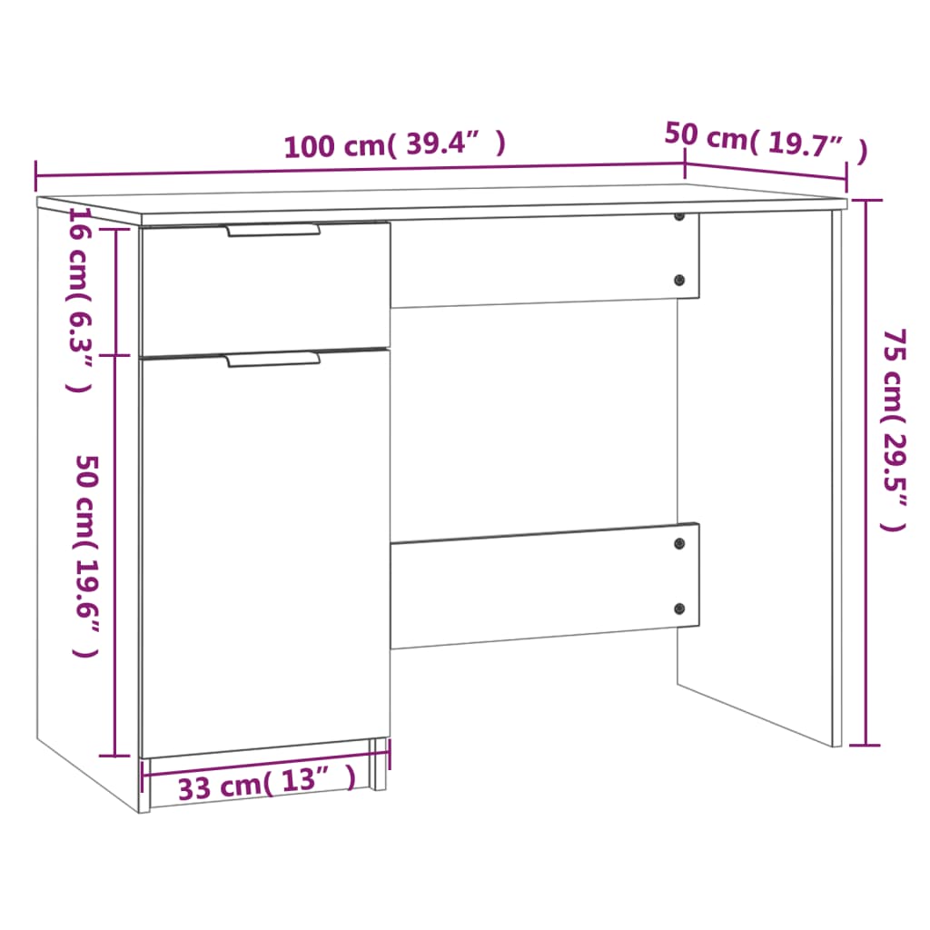 Writing Desk Smoked Oak 100x50x75 cm Particleboard