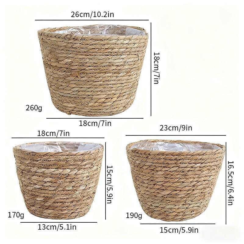 Handwoven Natural Grass Basket Plants Decorative Home Storage Boho Style Flower Pot Holder