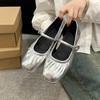Нежный ветер Серебряный мелководье Туфли Мэри Джейн Одиночные туфли Женские летние ретро Мягкие плоские туфли бабушки
