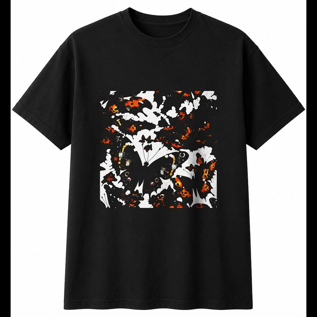 Comma Butterfly Shattered Nature Mens T-Shirt Black 100% Cotton Wildlife Printed