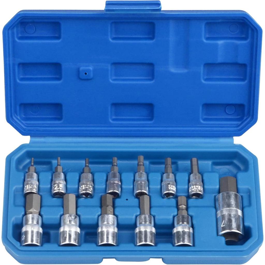 Hex Bit Socket Set Premium S2 Alloy Steel, 13-Piece Metric 2-14mm Allen Socket Kit