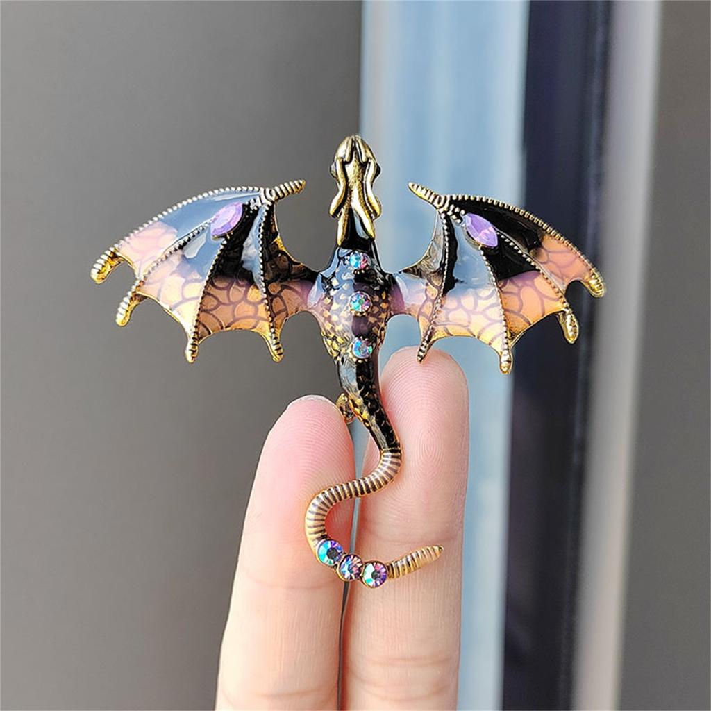 Colorful Enamel Dragon Brooch Pin For Men Women Retro Rhinestone Flying Dragon Cartoon Animal Lapel Pin Clothing Hat Decoration
