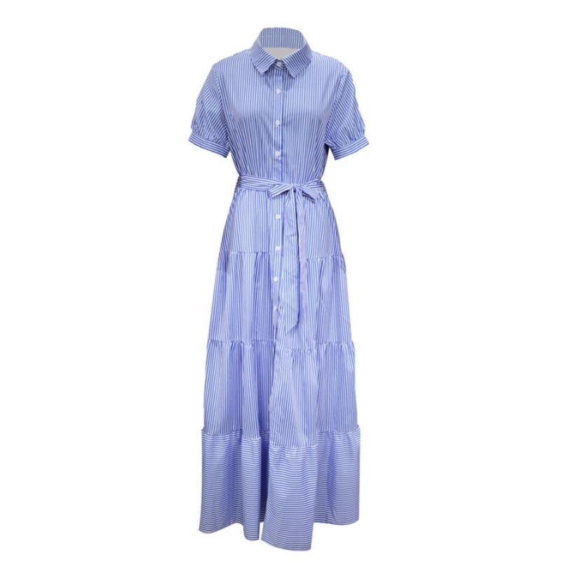 Летние женские платья Модные полосатые свободные платья миди с короткими рукавами