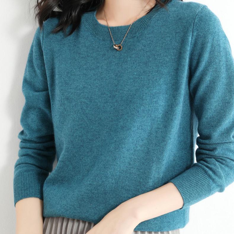 IHUASU Женский осенне-зимний свитер-пуловер, тонкий однотонный трикотажный свитер с длинным рукавом и круглым вырезом, короткий абзац