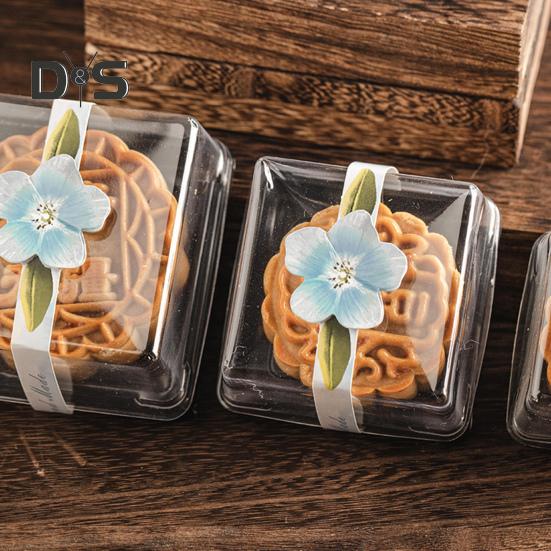 50Pcs 100g Moon Cake Box Square Shaped Multipurpose Plastic Egg Yolk Pastry Box for Festival