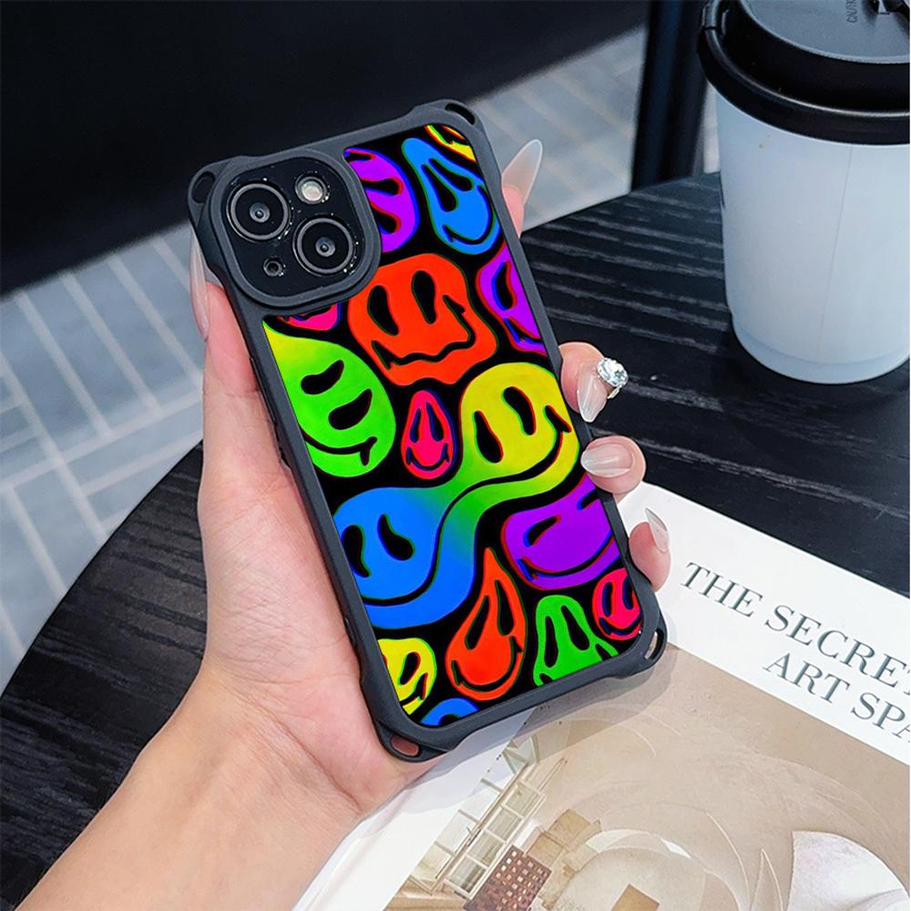 Мягкие чехлы для телефонов Ae88 Lovely Smiley Art для iPhone 16 15 14 13 12 11 Pro Max XR с ремешком на запястье, защитной крышкой для углов