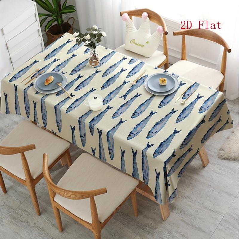 2D Flat 1pc - Made of Polyester, Features an Oil Painting-Style Fish Pattern Printed Tablecloth, Suitable for Home Kitchen Tables, Ideal for Birthday