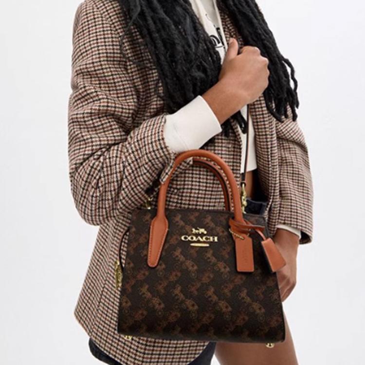Coach Сумка-тоут Andrea Carryall 22 с принтом "Лошадь и карета", из синтетической кожи, через плечо, маленькая женская сумка-тоут, цвет Трюфель CZ336-IMS2K